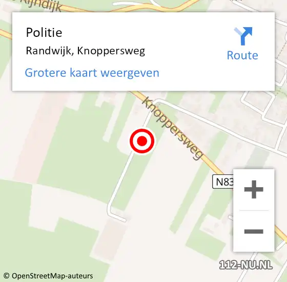 Locatie op kaart van de 112 melding: Politie Randwijk, Knoppersweg op 11 oktober 2021 15:31