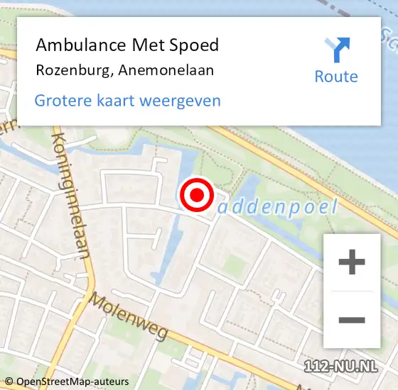 Locatie op kaart van de 112 melding: Ambulance Met Spoed Naar Rozenburg, Anemonelaan op 11 oktober 2021 15:37