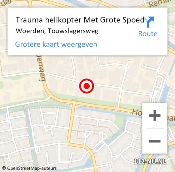 Locatie op kaart van de 112 melding: Trauma helikopter Met Grote Spoed Naar Woerden, Touwslagersweg op 11 oktober 2021 15:39