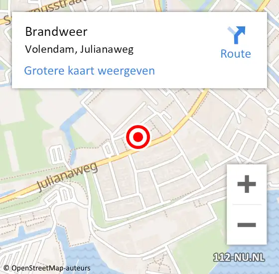 Locatie op kaart van de 112 melding: Brandweer Volendam, Julianaweg op 11 oktober 2021 16:12