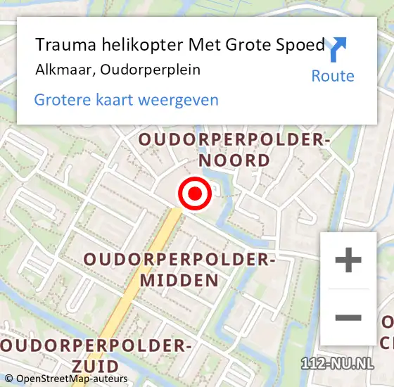 Locatie op kaart van de 112 melding: Trauma helikopter Met Grote Spoed Naar Alkmaar, Oudorperplein op 11 oktober 2021 16:19