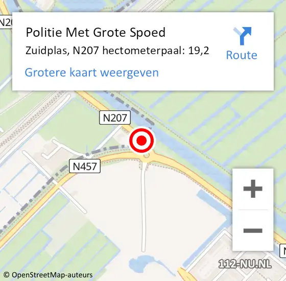 Locatie op kaart van de 112 melding: Politie Met Grote Spoed Naar Zuidplas, N207 hectometerpaal: 19,2 op 11 oktober 2021 16:22