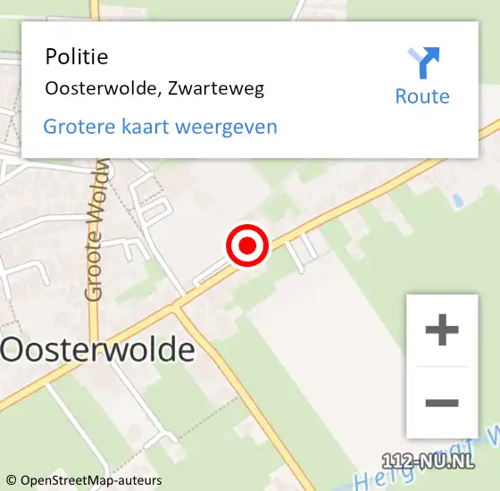 Locatie op kaart van de 112 melding: Politie Oosterwolde, Zwarteweg op 11 oktober 2021 16:25