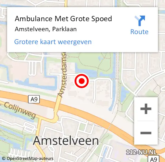 Locatie op kaart van de 112 melding: Ambulance Met Grote Spoed Naar Amstelveen, Parklaan op 11 oktober 2021 16:37