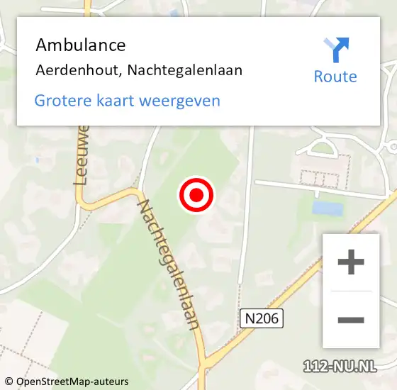 Locatie op kaart van de 112 melding: Ambulance Aerdenhout, Nachtegalenlaan op 11 oktober 2021 16:58