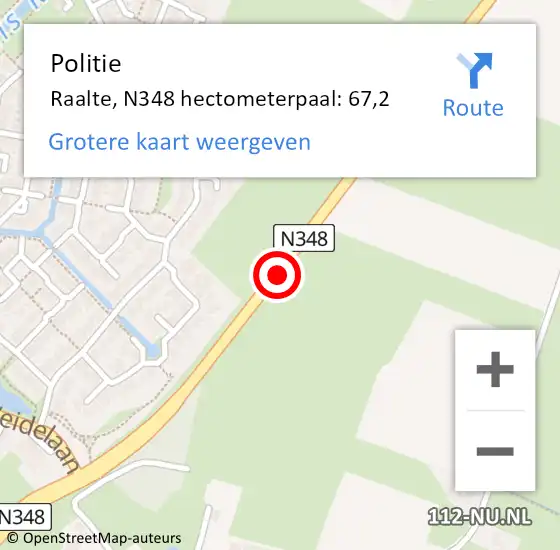 Locatie op kaart van de 112 melding: Politie Raalte, N348 hectometerpaal: 67,2 op 11 oktober 2021 17:20