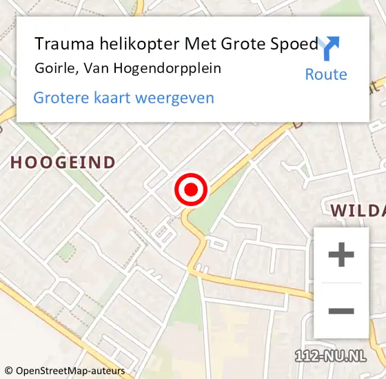 Locatie op kaart van de 112 melding: Trauma helikopter Met Grote Spoed Naar Goirle, Van Hogendorpplein op 11 oktober 2021 17:33