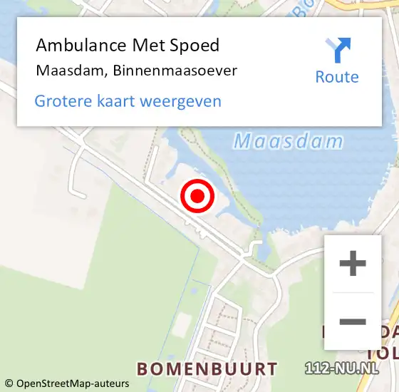 Locatie op kaart van de 112 melding: Ambulance Met Spoed Naar Maasdam, Binnenmaasoever op 11 oktober 2021 17:38