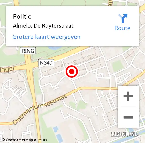 Locatie op kaart van de 112 melding: Politie Almelo, De Ruyterstraat op 11 oktober 2021 17:53