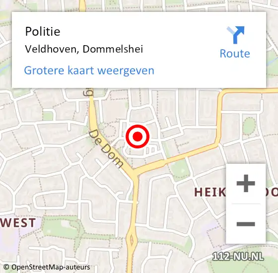 Locatie op kaart van de 112 melding: Politie Veldhoven, Dommelshei op 11 oktober 2021 18:20