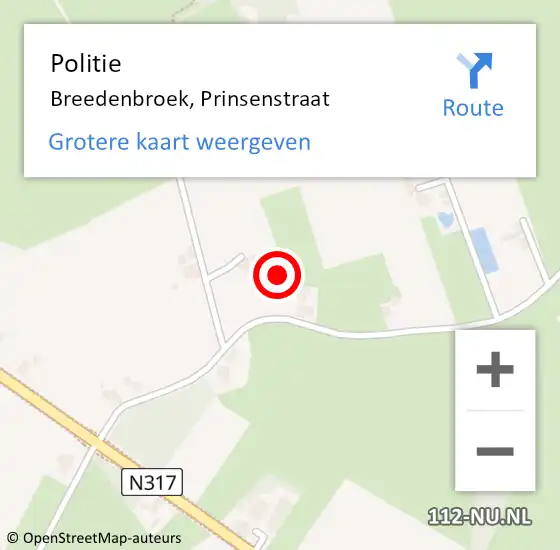 Locatie op kaart van de 112 melding: Politie Breedenbroek, Prinsenstraat op 11 oktober 2021 18:25