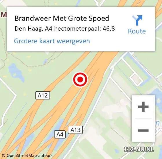 Locatie op kaart van de 112 melding: Brandweer Met Grote Spoed Naar Den Haag, A4 hectometerpaal: 46,8 op 11 oktober 2021 18:29