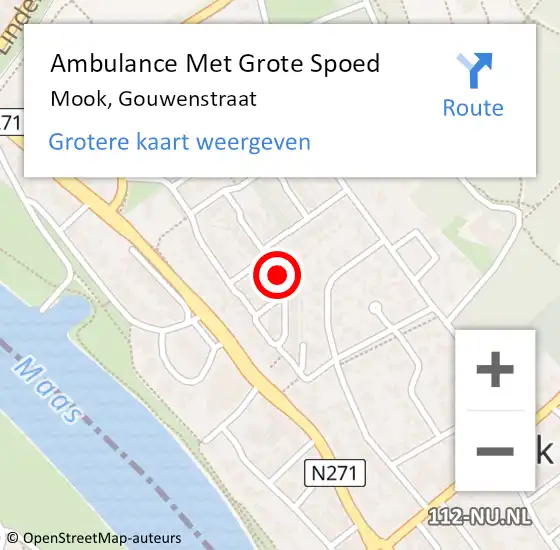 Locatie op kaart van de 112 melding: Ambulance Met Grote Spoed Naar Mook, Gouwenstraat op 11 oktober 2021 18:33