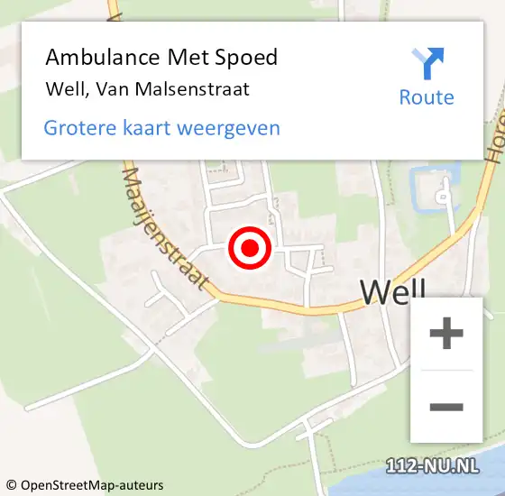 Locatie op kaart van de 112 melding: Ambulance Met Spoed Naar Well, Van Malsenstraat op 11 oktober 2021 19:09