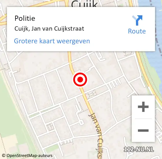 Locatie op kaart van de 112 melding: Politie Cuijk, Jan van Cuijkstraat op 11 oktober 2021 20:03