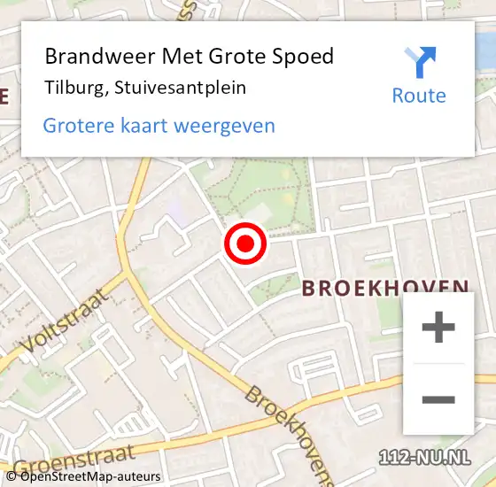 Locatie op kaart van de 112 melding: Brandweer Met Grote Spoed Naar Tilburg, Stuivesantplein op 11 oktober 2021 20:16