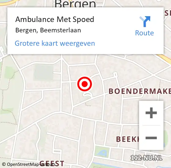 Locatie op kaart van de 112 melding: Ambulance Met Spoed Naar Bergen, Beemsterlaan op 11 oktober 2021 21:02