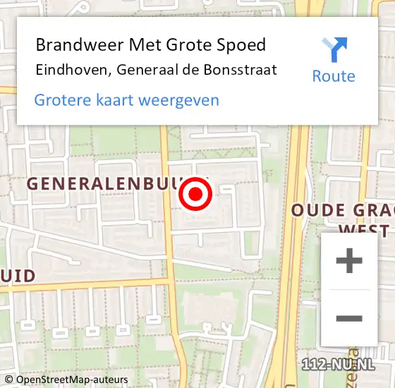 Locatie op kaart van de 112 melding: Brandweer Met Grote Spoed Naar Eindhoven, Generaal de Bonsstraat op 11 oktober 2021 21:28