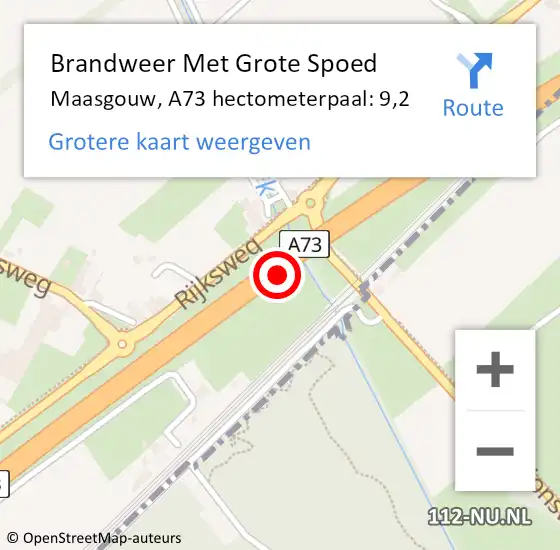 Locatie op kaart van de 112 melding: Brandweer Met Grote Spoed Naar Maasgouw, A73 hectometerpaal: 9,2 op 11 oktober 2021 22:06