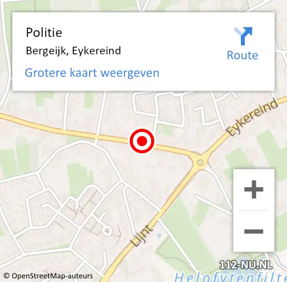 Locatie op kaart van de 112 melding: Politie Bergeijk, Eykereind op 11 oktober 2021 22:08