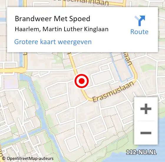 Locatie op kaart van de 112 melding: Brandweer Met Spoed Naar Haarlem, Martin Luther Kinglaan op 11 oktober 2021 22:25