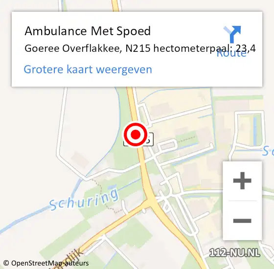 Locatie op kaart van de 112 melding: Ambulance Met Spoed Naar Goeree Overflakkee, N215 hectometerpaal: 23,4 op 11 oktober 2021 22:44