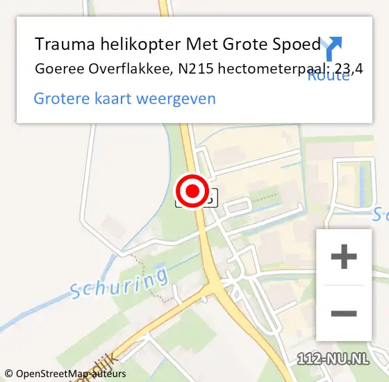 Locatie op kaart van de 112 melding: Trauma helikopter Met Grote Spoed Naar Goeree Overflakkee, N215 hectometerpaal: 23,4 op 11 oktober 2021 22:45