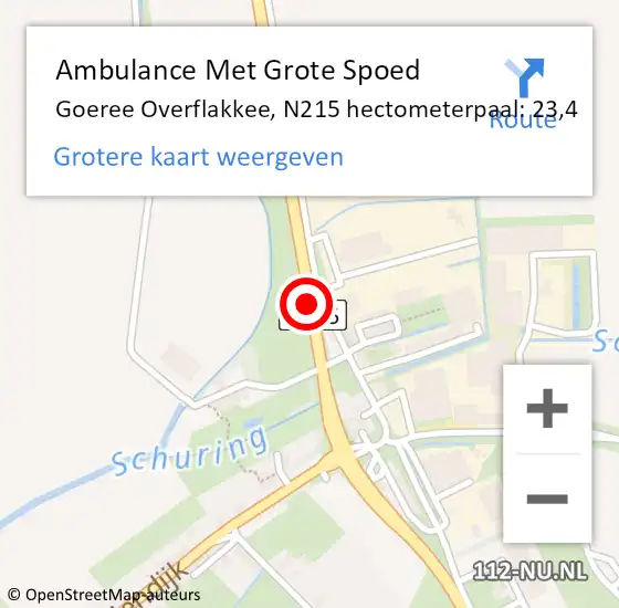 Locatie op kaart van de 112 melding: Ambulance Met Grote Spoed Naar Goeree Overflakkee, N215 hectometerpaal: 23,4 op 11 oktober 2021 22:46