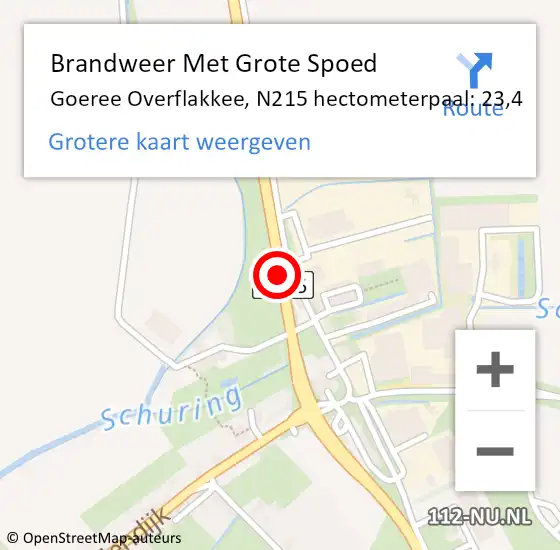 Locatie op kaart van de 112 melding: Brandweer Met Grote Spoed Naar Goeree Overflakkee, N215 hectometerpaal: 23,4 op 11 oktober 2021 22:46