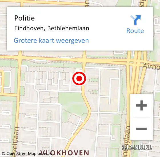 Locatie op kaart van de 112 melding: Politie Eindhoven, Bethlehemlaan op 11 oktober 2021 22:49