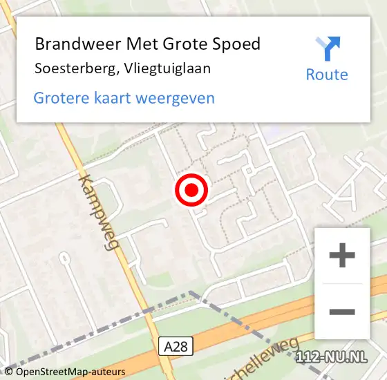 Locatie op kaart van de 112 melding: Brandweer Met Grote Spoed Naar Soesterberg, Vliegtuiglaan op 11 oktober 2021 23:34