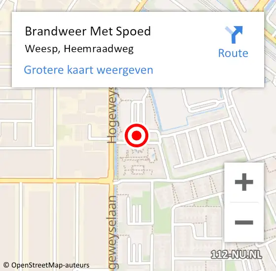 Locatie op kaart van de 112 melding: Brandweer Met Spoed Naar Weesp, Heemraadweg op 12 oktober 2021 00:55