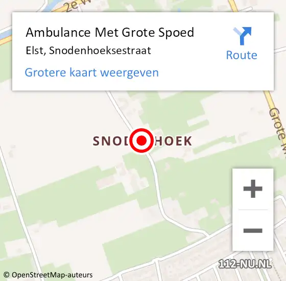 Locatie op kaart van de 112 melding: Ambulance Met Grote Spoed Naar Elst, Snodenhoeksestraat op 12 oktober 2021 00:57