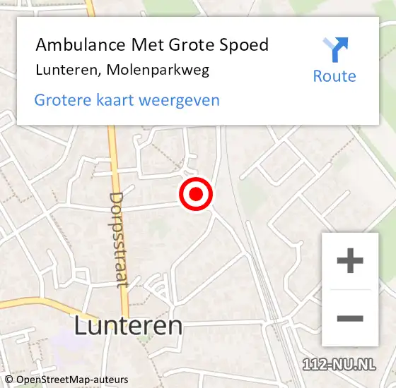 Locatie op kaart van de 112 melding: Ambulance Met Grote Spoed Naar Lunteren, Molenparkweg op 12 oktober 2021 01:16