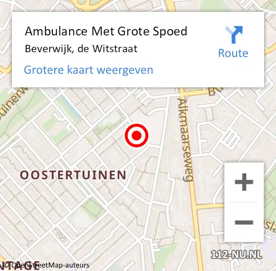 Locatie op kaart van de 112 melding: Ambulance Met Grote Spoed Naar Beverwijk, de Witstraat op 12 oktober 2021 02:27