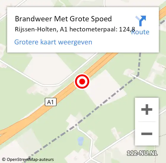Locatie op kaart van de 112 melding: Brandweer Met Grote Spoed Naar Rijssen-Holten, A1 hectometerpaal: 124,8 op 12 oktober 2021 04:02