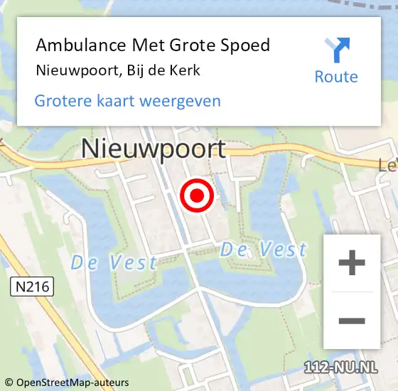 Locatie op kaart van de 112 melding: Ambulance Met Grote Spoed Naar Nieuwpoort, Bij de Kerk op 12 oktober 2021 04:15