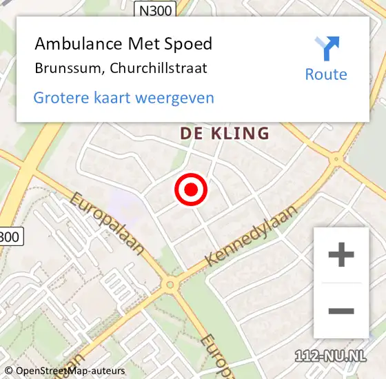 Locatie op kaart van de 112 melding: Ambulance Met Spoed Naar Brunssum, Churchillstraat op 25 juni 2014 19:04