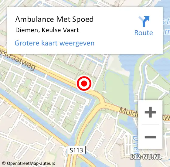 Locatie op kaart van de 112 melding: Ambulance Met Spoed Naar Diemen, Keulse Vaart op 12 oktober 2021 07:46