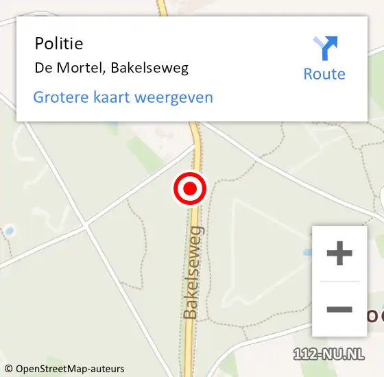 Locatie op kaart van de 112 melding: Politie De Mortel, Bakelseweg op 12 oktober 2021 07:49