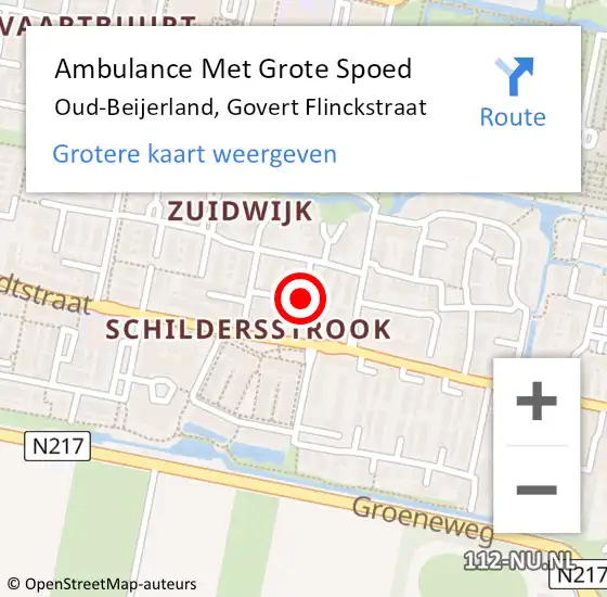 Locatie op kaart van de 112 melding: Ambulance Met Grote Spoed Naar Oud-Beijerland, Govert Flinckstraat op 12 oktober 2021 07:59