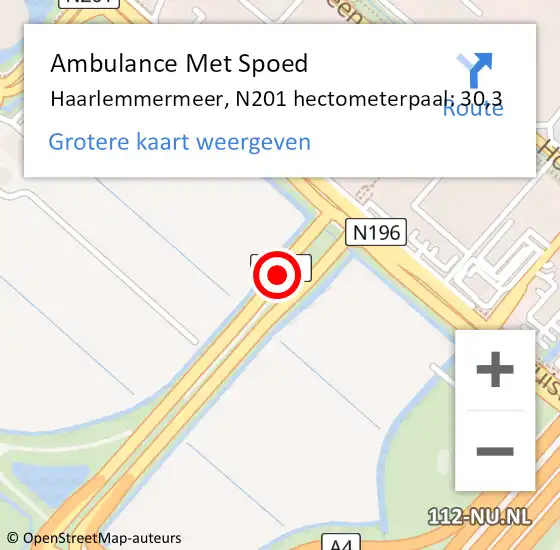 Locatie op kaart van de 112 melding: Ambulance Met Spoed Naar Haarlemmermeer, N201 hectometerpaal: 30,3 op 12 oktober 2021 08:01