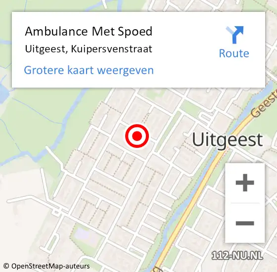 Locatie op kaart van de 112 melding: Ambulance Met Spoed Naar Uitgeest, Kuipersvenstraat op 12 oktober 2021 08:05