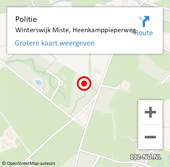 Locatie op kaart van de 112 melding: Politie Winterswijk Miste, Heenkamppieperweg op 12 oktober 2021 08:05