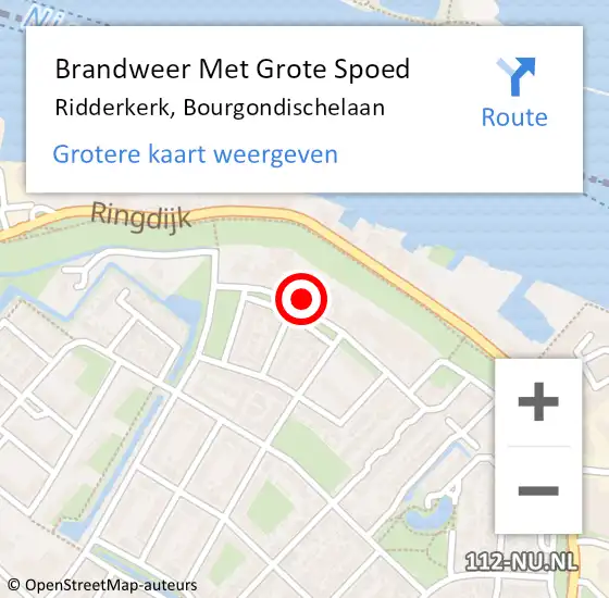 Locatie op kaart van de 112 melding: Brandweer Met Grote Spoed Naar Ridderkerk, Bourgondischelaan op 12 oktober 2021 08:24