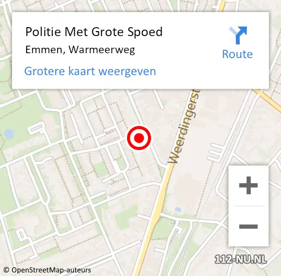 Locatie op kaart van de 112 melding: Politie Met Grote Spoed Naar Emmen, Warmeerweg op 12 oktober 2021 08:30