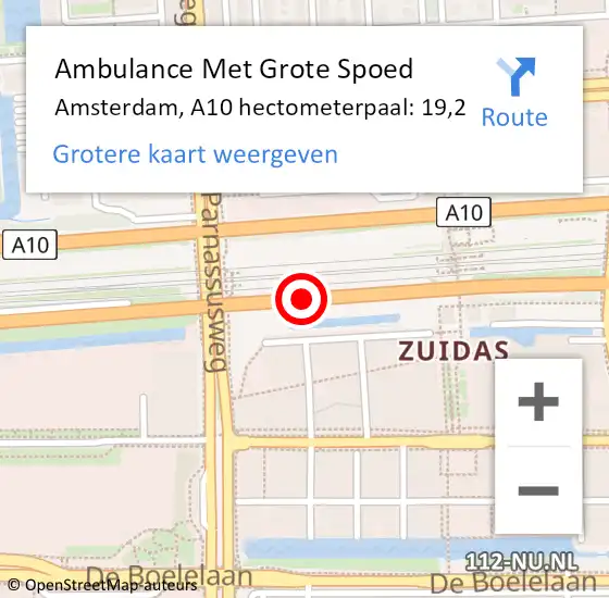 Locatie op kaart van de 112 melding: Ambulance Met Grote Spoed Naar Amsterdam, A10 hectometerpaal: 19,2 op 12 oktober 2021 09:03