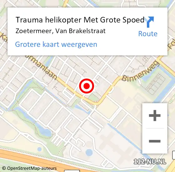 Locatie op kaart van de 112 melding: Trauma helikopter Met Grote Spoed Naar Zoetermeer, Van Brakelstraat op 12 oktober 2021 09:18