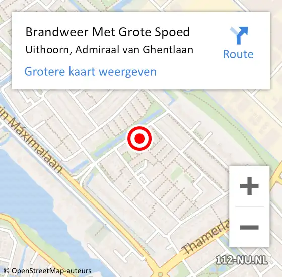 Locatie op kaart van de 112 melding: Brandweer Met Grote Spoed Naar Uithoorn, Admiraal van Ghentlaan op 12 oktober 2021 09:46