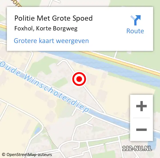 Locatie op kaart van de 112 melding: Politie Met Grote Spoed Naar Foxhol, Korte Borgweg op 12 oktober 2021 09:58